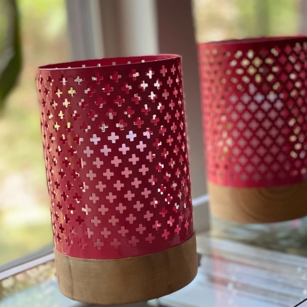 THRESHOLD Candleholder Wood base in Pink Set of 2